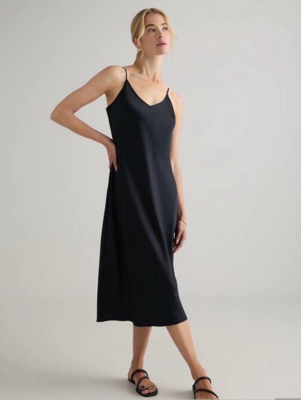 Quince 100% Washable Silk Slip Dress in Black Size Small